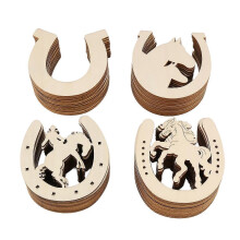 48pcs Horseshoe-Shaped Unfinished Wooden Cutouts compatible with Crafts, Small Cowboy Party Decorations