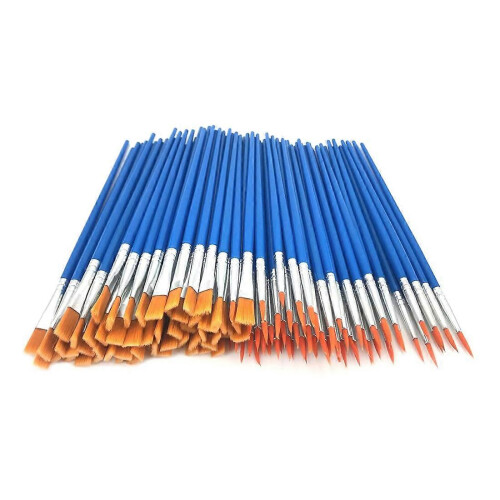 Conjunto de 120 pincéis planos e redondos, com pontas de nylon, compatíveis com acrílico, óleo e aquarela.