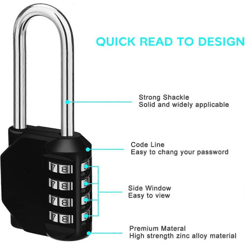 long Combination Padlock with Outside Handle, 4 Position Large Padlock, Long Combination for Locker Movement 2