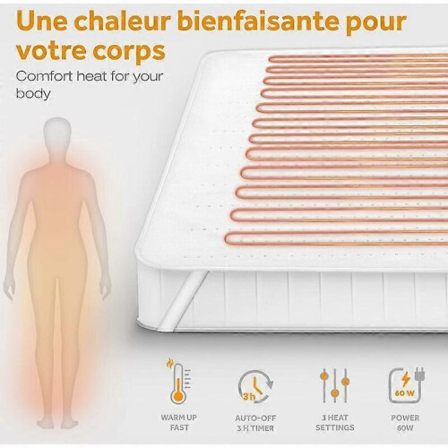 Heated Mattress Topper 150x80cm, Adjustable 3 Levels, Automatic Shutoff 1