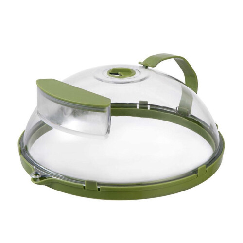 Tampa transparente para micro-ondas com alça e compartimento para armazenar água dos alimentos. 1