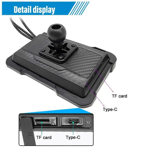 Câmera veicular portátil de 5 polegadas para motocicleta com DVR, CarPlay sem fio, Android Auto, tela, GPS e função à prova d'água. 1