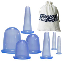 (Blue) 7-piece Set Of Silicone Vacuum Cupping Jars For Massage, Anti-cellulite Suction Cups For Face And Body Pain Relief