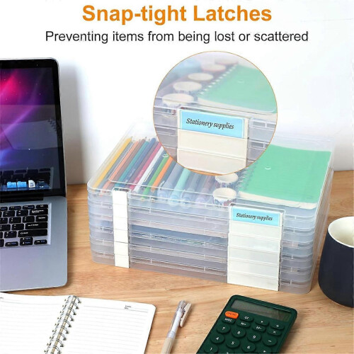 Plastic File Storage Box, 6 Pack for A4 Paper, with Labels, for 8.5 x 11 Inch Documents, Office Use 1