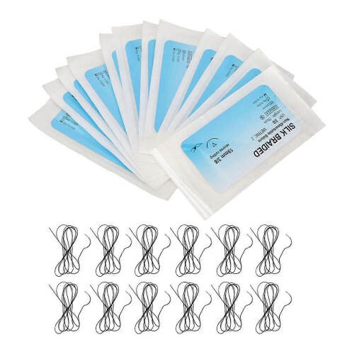 12-piece Suture Material Set Silk Thread Suture Kit with Curved Needle Wound Suture Practice Thread compatible with Clinics