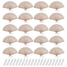 20 pcs Wooden Handheld Fans, Foldable Wooden Fans with Gift Bags and Thank-you Sleeves