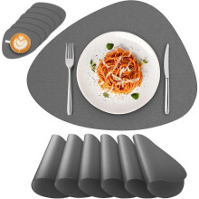 Washable Placemats,Set of 6 PU Leather Oval Place Mats with Coasters, Non-Slip Double-Sided Place Mats for Home