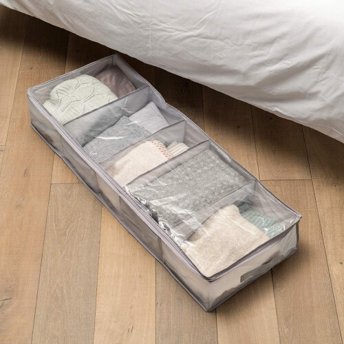 Addis Underbed Storage Bag with 5 Compartments Wardrobe Clothes Bedding Organiser Grey 1