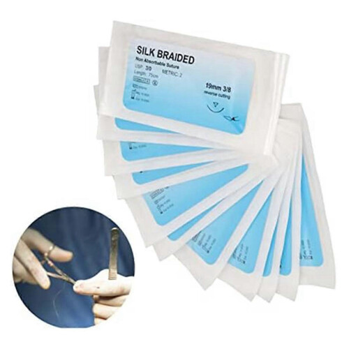 12-piece Suture Material Set Silk Thread Suture Kit with Curved Needle Wound Suture Practice Thread compatible with Clinics 2