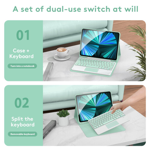 Teclado Bluetooth sem fio com capa de couro PU para 2