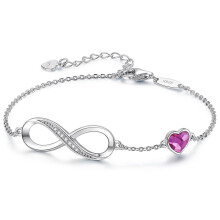 (F) Infinity Heart Symbol Charm Bracelet For Women 925 Sterling Silver