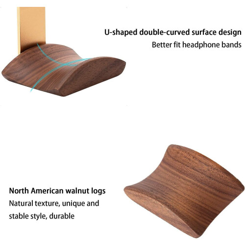Supporto a parete in legno di noce per cuffie, ideale per studio, PC e gaming. 1