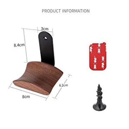 Supporto a parete in legno di noce per cuffie, ideale per studio, PC e gaming. 2