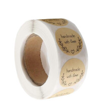 500 Pcs Handmade with Love Stickers, 25mm/1 Inch Self-Adhesive Handmade Baking Sticker Gift Tags for Valentine's Day