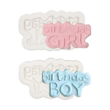 (2, Grey) Boy/Girl Happy Birthday Cake Decoration Mold Cube Sugar Cake Biscuit Mold