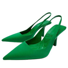 Women's Pointed Toe Heels Sandals Party Ankle Strap Slingback Stiletto High Heels Slip On Mules Shoes-35-Green