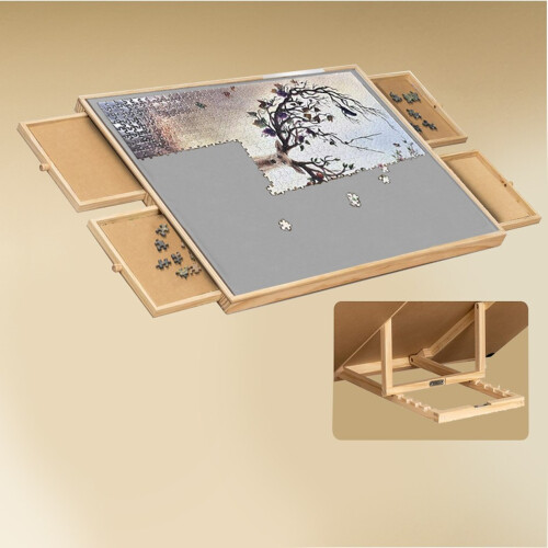Gr8 Home Wooden 1000 Pcs Jigsaw Puzzle Table Easel With Tilting Rack 4 Drawers