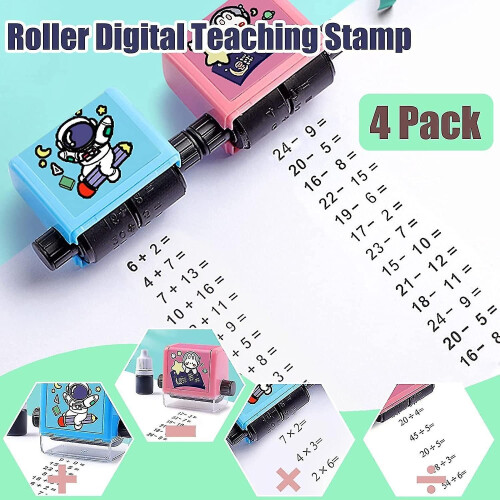4pcs Math Roller Stamps, Reusable Roller Digital Teaching Stamp for Addition, Subtraction, Multiplication, Division 2