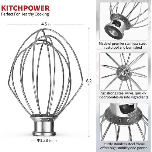 Frusta per mixer in acciaio inox conforme agli standard UE, compatibile con vari modelli KitchenAid. 1