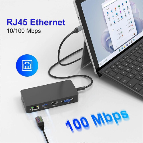 Σταθμός σύνδεσης USB C με τροφοδοτικό Triple Display 2 Συμβατό με HDMI+VGA με συσκευές Surface Pro 1