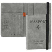 (Gray) Passport Holder Cover Travel Wallet Organiser, Passport Case with RFID Blocking, PU Leather Travel Document Holder