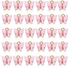 20 Pcs  Resin Butterfly Charms for Jewelry Making Pendants Necklaces Earrings DIY Handmade Accessories-Pink