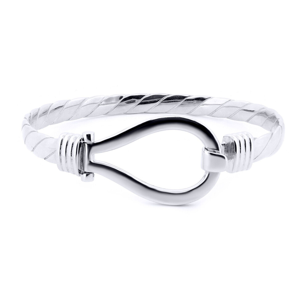 Jewelco London Gents Rhodium Plated Sterling Rope Stirrup Hook Noose Loop 7.5Mm Bangle Bracelet, 8.5" 22Cm - Abg067 Silver