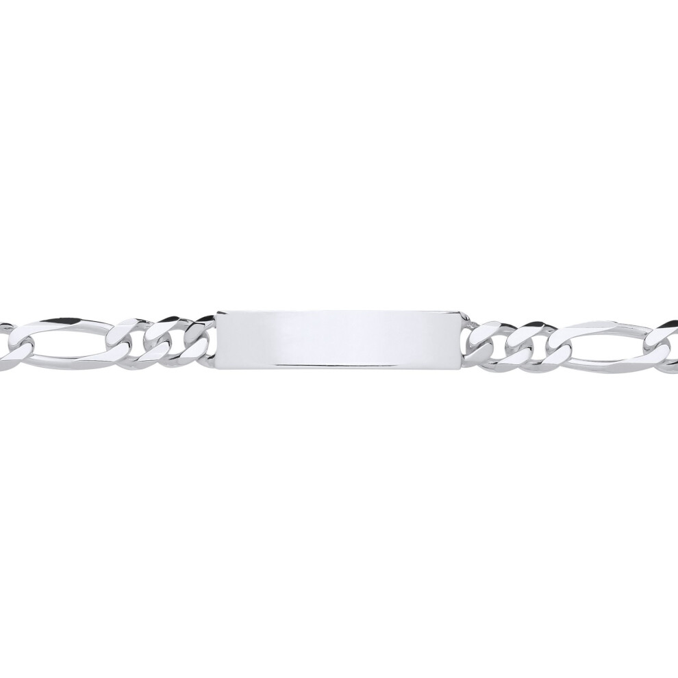 Jewelco London Mens Rhodium Plated Sterling Chunky Figaro Rectangular Bar Identity Id Bracelet 8Mm 8.5 Inch - Id53 Silver