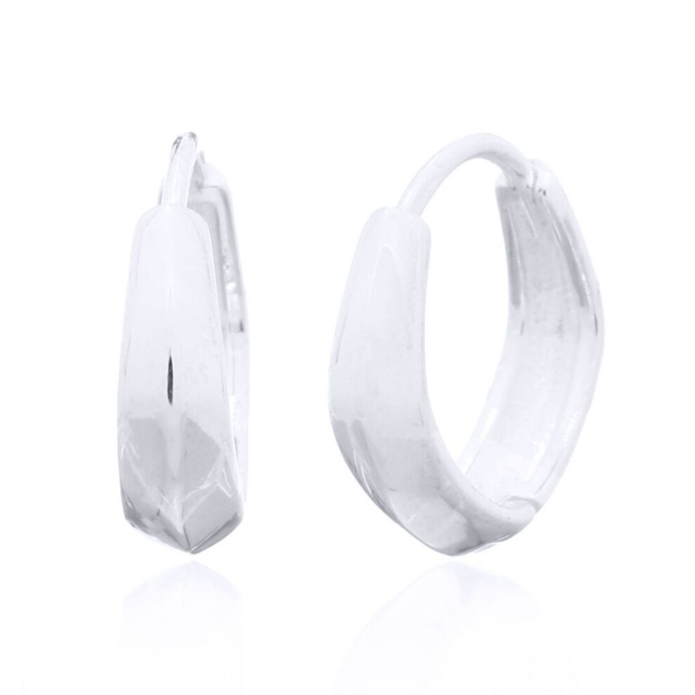 Jewelco London Rhodium Silver Knife Edge Huggie Hoop Earrings - Aer141