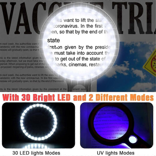 Handheld Magnifier with Reading Light, 30 LED 1 UV Light 2 Modes 2