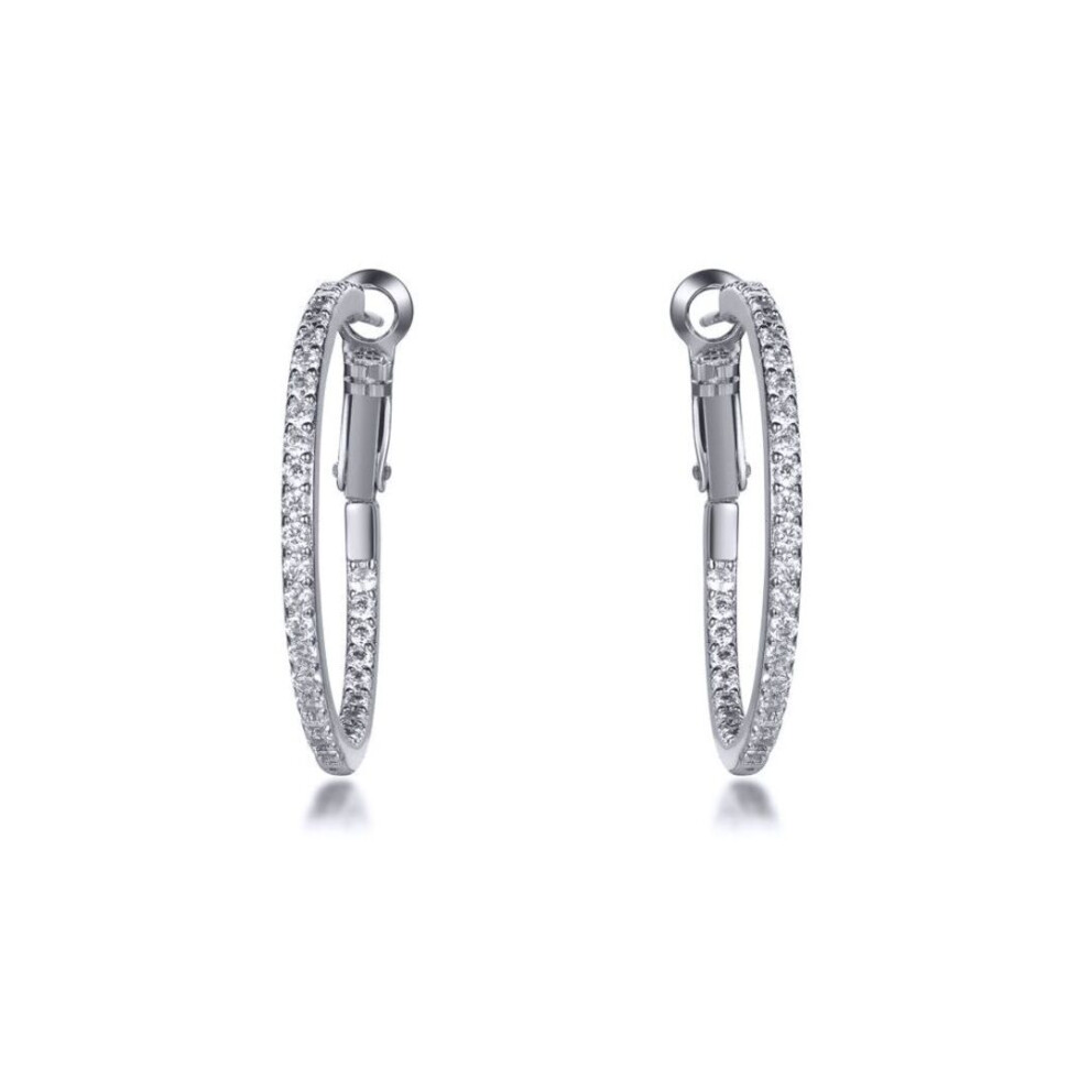 Jewelco London Rhodium Round Cz Inside Out Pave Eternity Hoop Earrings 31Mm - Aer149 Silver