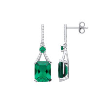 Jewelco London Ladies Rhodium Plated Sterling Silver Green Emerald CZ Candy Grabber Solitaire Drop Earrings - GVE984