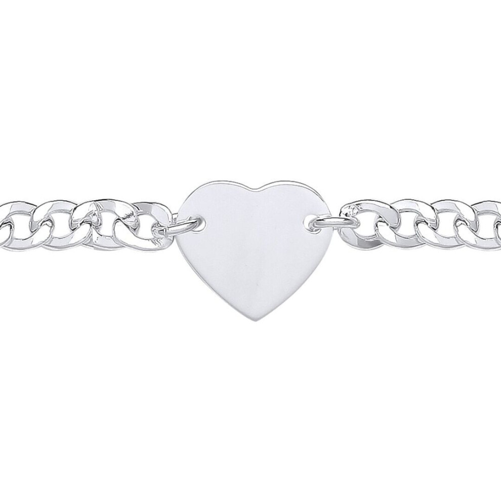 Jewelco London Ladies Rhodium Plated Sterling Love Heart Tag Curb Charm Bracelet 5Mm 7.25 Inch - Gvb514 Silver