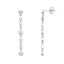 Jewelco London Ladies Sterling Silver Radiant Princess CZ Party Mix Polygon Solitaire Eternity Drop Earrings - EAG1233