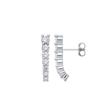 Jewelco London Ladies Rhodium Plated Sterling Silver CZ Graduated 7 Stone Eternity Drop Earrings - EAG1205