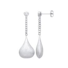 Jewelco London Ladies Rhodium Plated Sterling Silver CZ Satin Onion Dome Pendant Lamp Drop Earrings - EAG1255