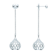 Jewelco London Ladies Rhodium Plated Sterling Silver CZ Hanging Basket Lantern Shoulder Duster Drop Earrings - EAG1093