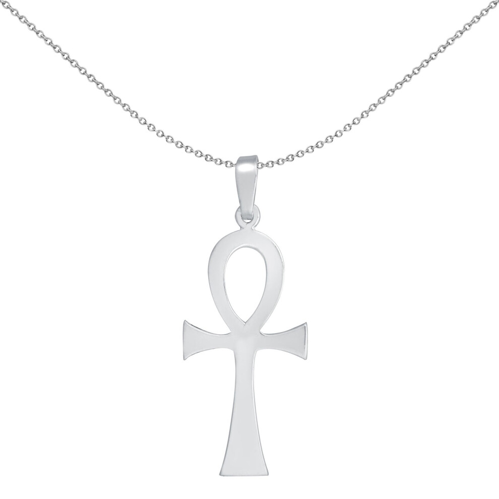 Jewelco London Unisex Rhodium Plated Sterling Silver Loop Top Egyptian Hieroglyph Ankh Cross Pendant - Apx030
