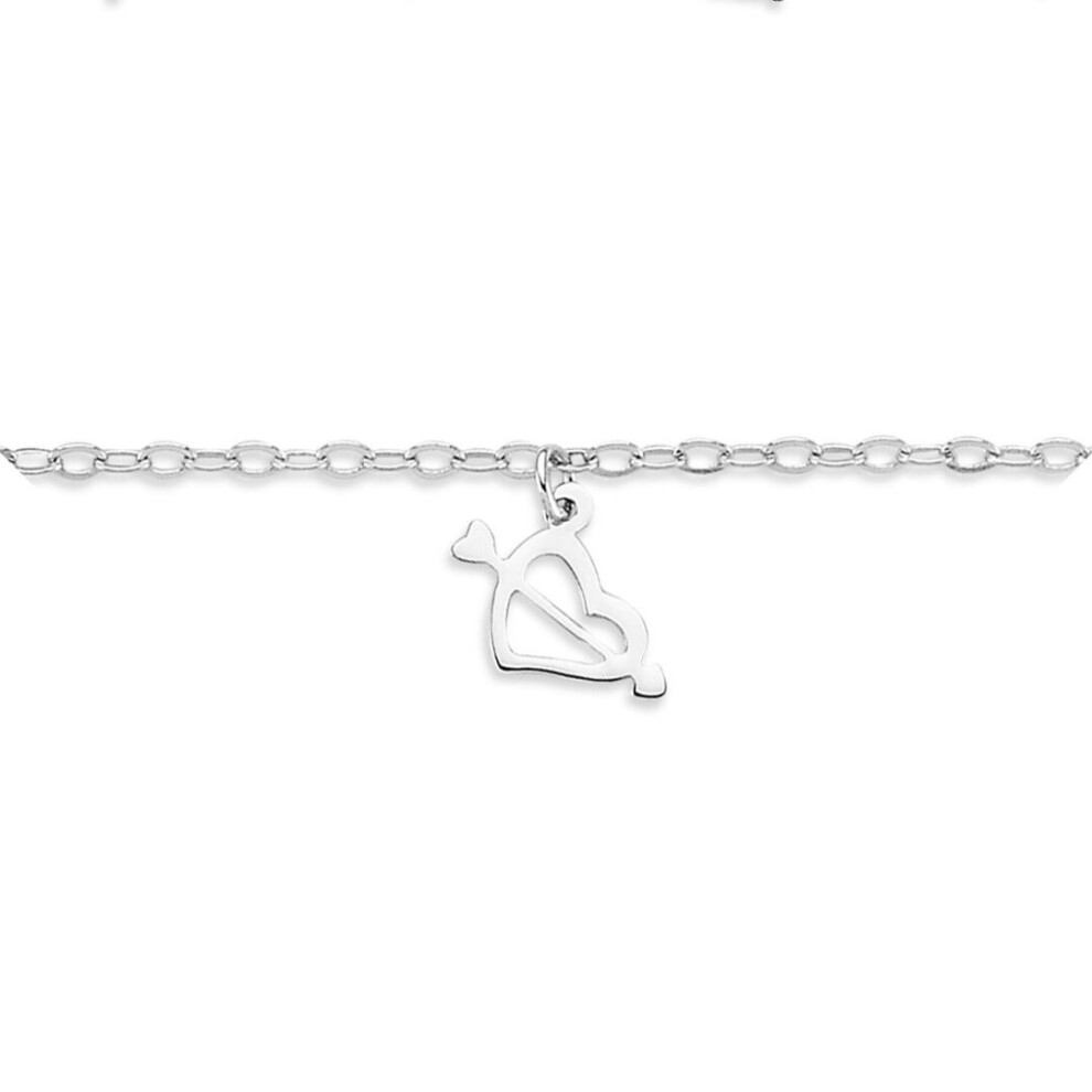 Jewelco London Ladies Rhodium Plated Sterling Love Hearts & Arrows 2Mm Charm Bracelet, 7.5" - Abb170 Silver