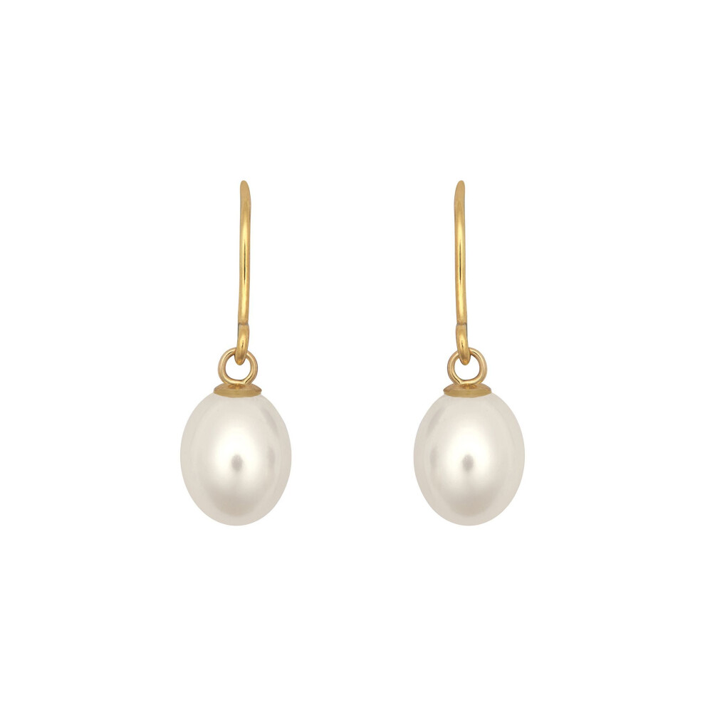 Jewelco London Ladies 9Ct Yellow Gold White Oval Freshwater Cultured Pearl Egg Shell Drop Earrings 7Mm - Jes365 White,Gold,Yellow