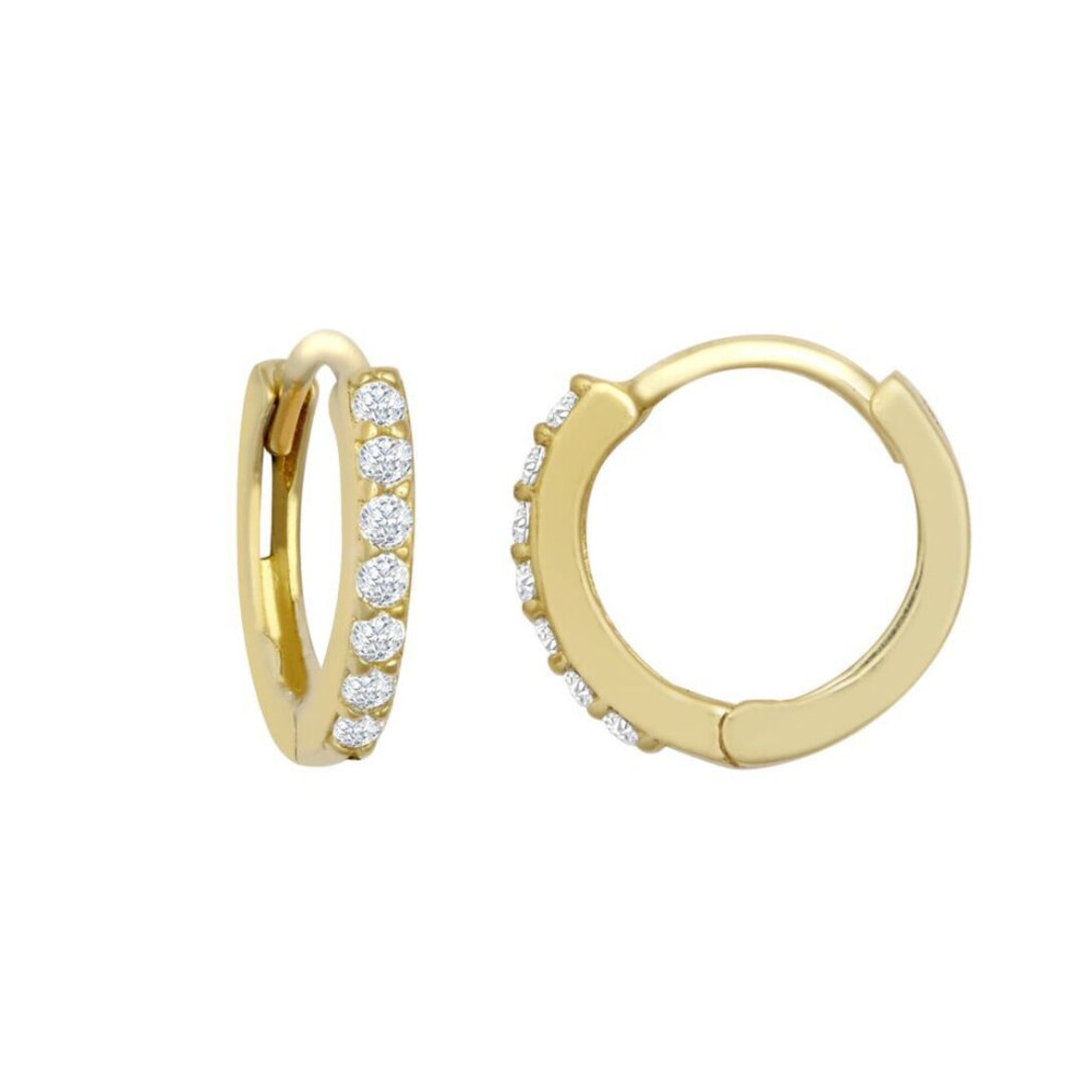 Jewelco London Ladies Solid 9Ct Yellow Gold Cubic Zirconia 7 Stone Eternity Huggie Hoop Earrings, 10Mm - Jer812 Gold,Yellow