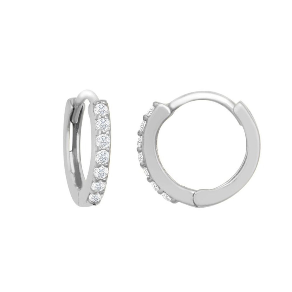Jewelco London Ladies Solid 9Ct White Gold Cubic Zirconia 7 Stone Eternity Huggie Hoop Earrings, 10Mm - Jer813 White,Gold