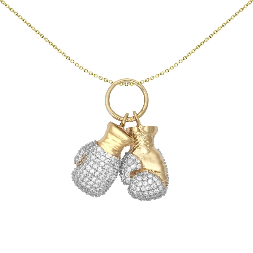 Jewelco London Men's Solid 9Ct Yellow And White Gold Round Brilliant Cubic Zirconia Realistic 3D Pair Of Boxing Gloves Novelty Pendant - Jpd598