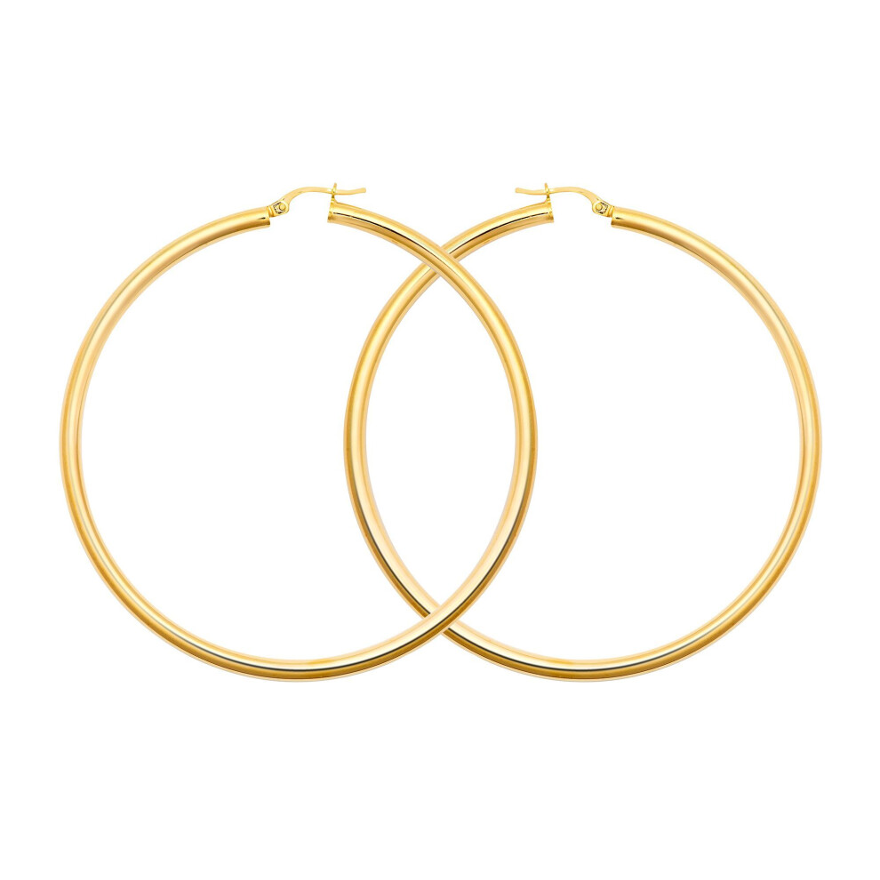 Jewelco London Ladies 9Ct Yellow Gold Polished 3Mm Hoop Earrings 65Mm - Jer179f