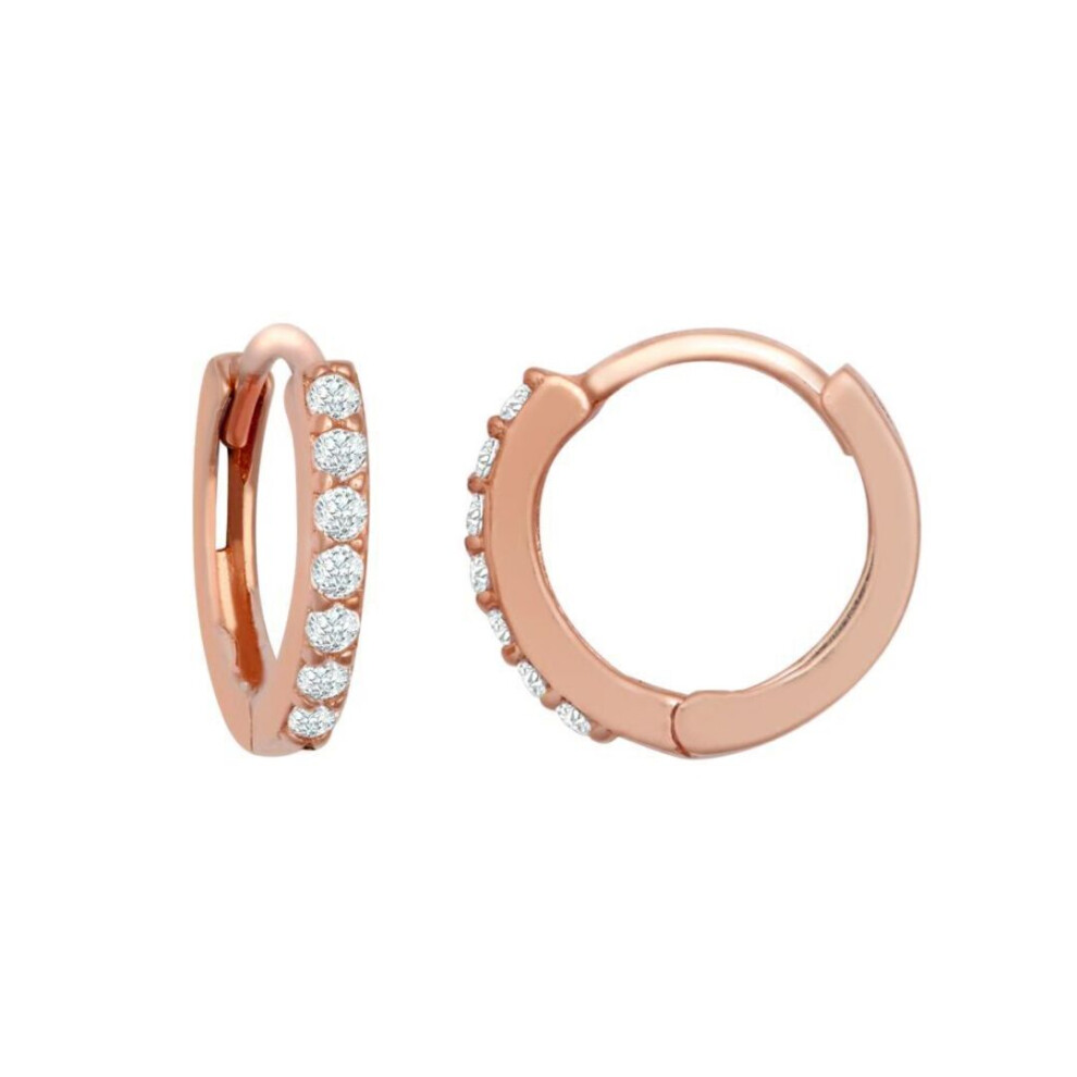 Jewelco London Ladies Solid 9Ct Rose Cubic Zirconia 7 Stone Eternity Huggie Hoop Earrings, 10Mm - Jer814 Gold