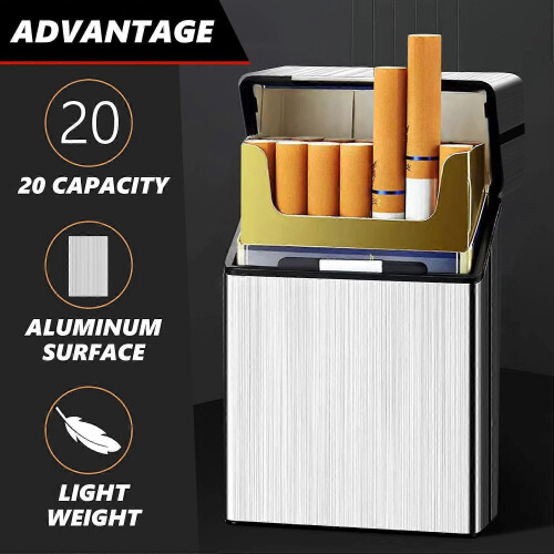 2 Pack Cigarette Case, Magnetic Brushed Aluminum, 20 Capacity, 9.2*6*2.8cm 1