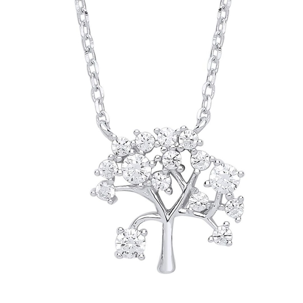 Jewelco London Ladies Sterling Cubic Zirconia Tree Of Life Charm Necklace 18 Inch - Gvk260 Silver