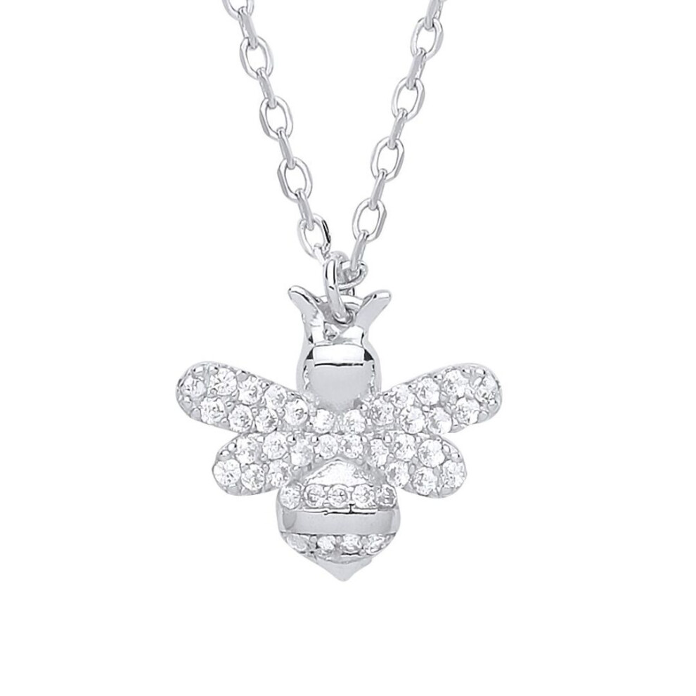 Jewelco London Ladies Sterling Silver Cubic Zirconia Honey Queen Bee Charm Necklace 16 Inch - Gvk273