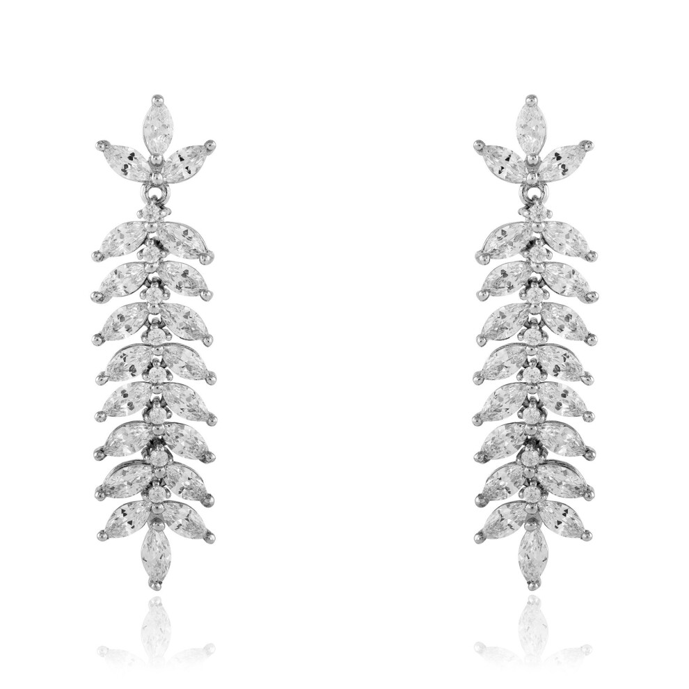 Jewelco London Rhodium Sterling Silver Marquise Cubic Zirconia Olive Branch Drop Earrings 10Mm 43Mm - Jacobje006 Green,Silver