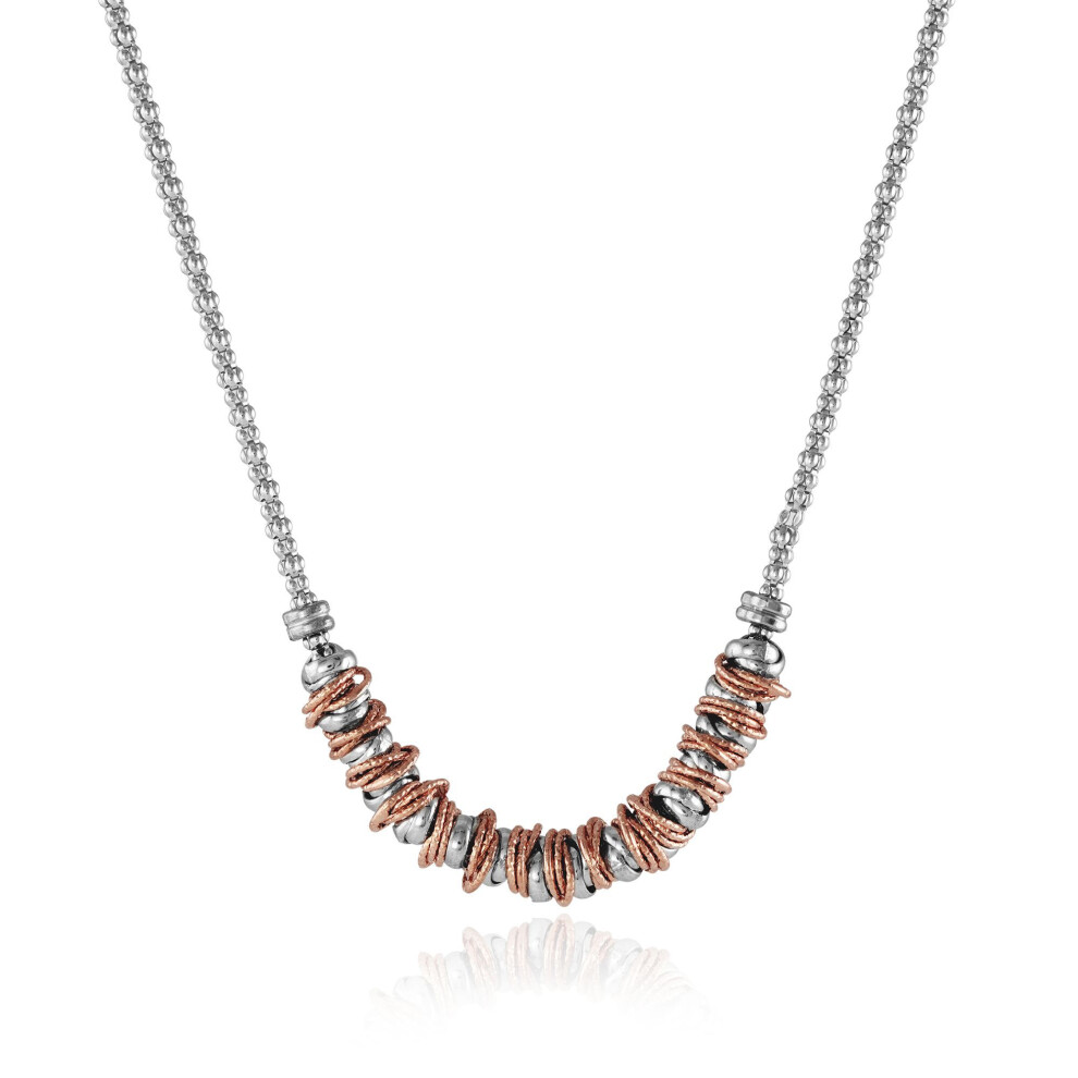 Jewelco London Rhodium & Rose Sterling Multi Link Popcorn Necklace 1.5Mm 6Mm 16.5 + 2 Inch - Jacobjn006 Silver